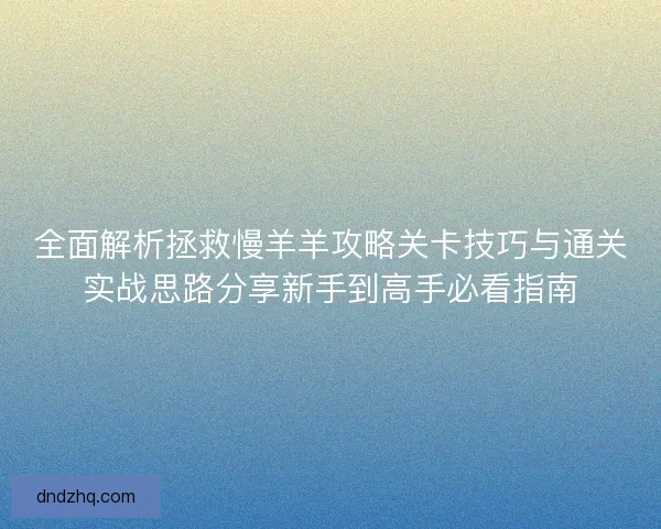 全面解析拯救慢羊羊攻略关卡技巧与通关实战思路分享新手到高手必看指南